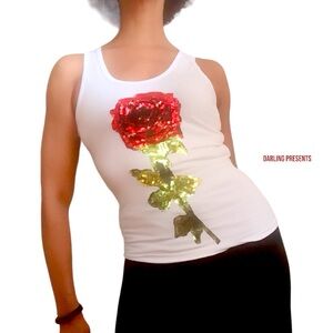 Rose Sequin Tank Top Women Color White Size L